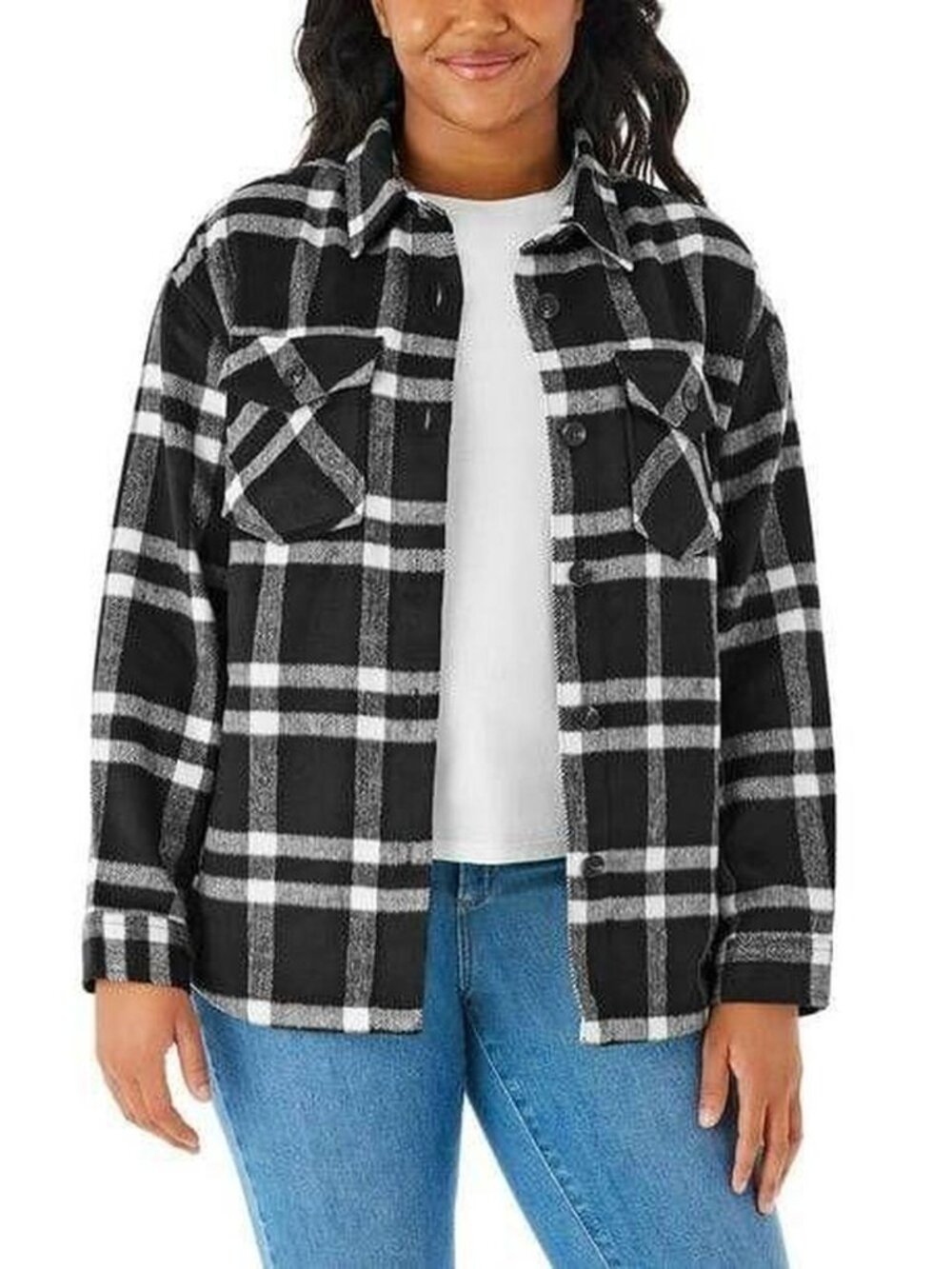 Black & White Plaid Utility Jacket - Lightweight Shacket